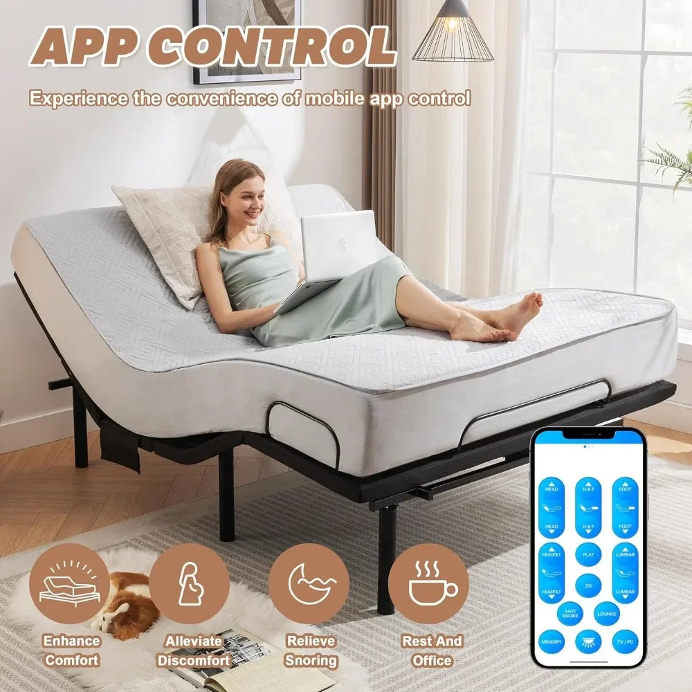 Adjustable Bed Frame, Base with 4 Height Adjustable Leg, with Massage, Electric Beds with Wireless Remote, Lifting Bed Frame