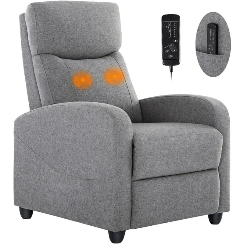 Recliner Chair for Adults, Massage Fabric Small Recliner Home Theater Seating with Lumbar Support, Adjustable Modern Reclining