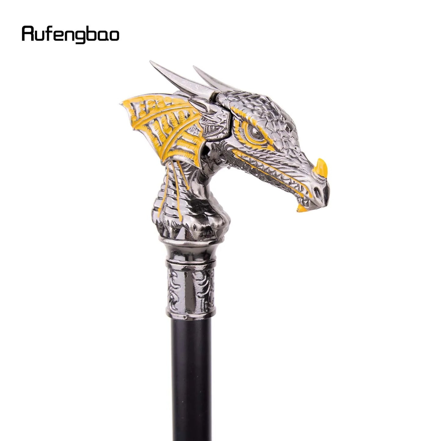 Gold Black Luxury Dragon Head Walking Stick with Hidden Plate Self Defense Fashion Cane Plate Cosplay Crosier Stick 93cm