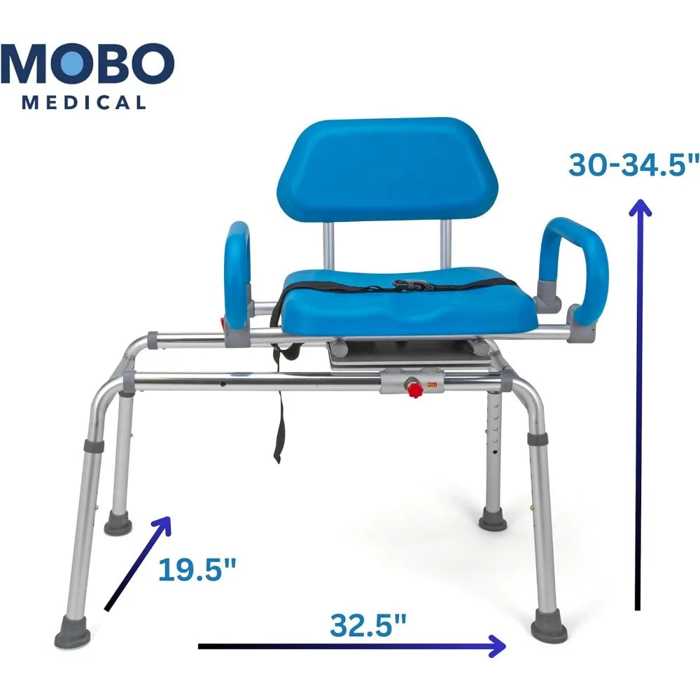 Premium Sliding Shower Swivel Seat Chair, Tub Transfer Bench, 330 Lb Capacity, with Updated Pull Knob and Pivoting Arms