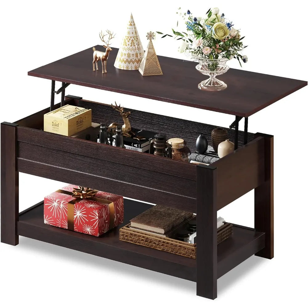 WLIVE Modern Lift Top Coffee Table,Rustic Coffee Table with Storage Shelf and Hidden Compartment,Wood Lift Tabletop for Home Liv