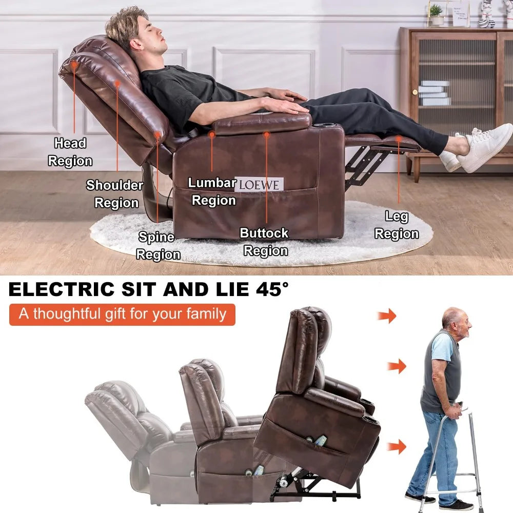 New Power Lift Recliner Chairs for Elderly Big Heated Massage Recliner Sofa PU Leather