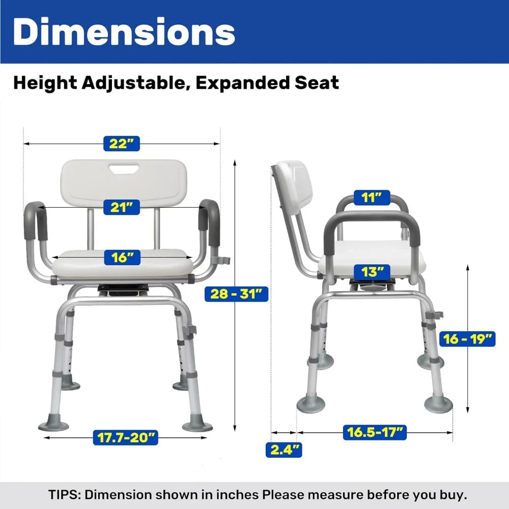 360° Swivel Shower Chair with Back and Arms,Rotating Swivel Bath Chair Handicap Shower Chair with Cold-Proof Pads,Support 400lbs