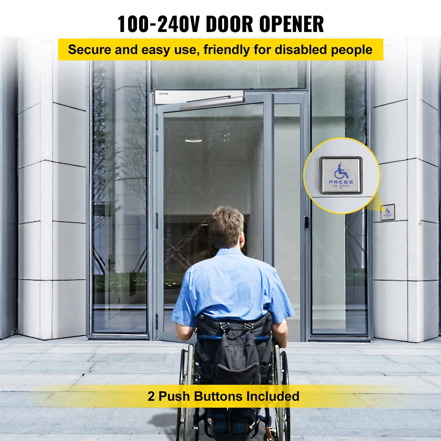 VEVOR Automatic Door Opener 100-240V for Max.220lbs Doors, Swing Door Operator for Disabilities for Home, Office, Hotel School, and Hospital