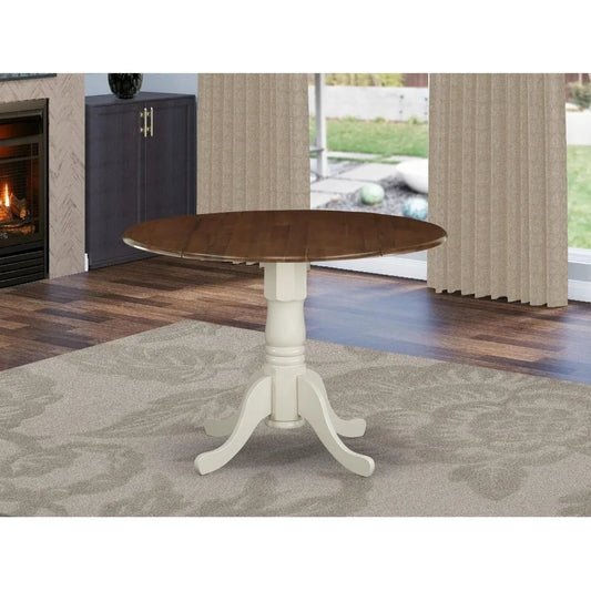 Dublin Modern Kitchen Table - a Round Dining Table Top with Dropleaf & Pedestal Base, 42x42 Inch, Walnut & Linen White- Meets ADA Recommendations for accessibility dimensions including wheelchairs