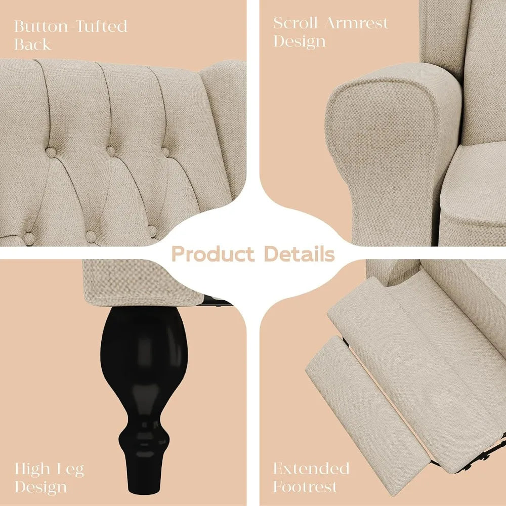 Accent Chair Push Back Recliner With Arms, High Back Upholstered Tufted Accent Lounge Armchair Single Sofa Chair