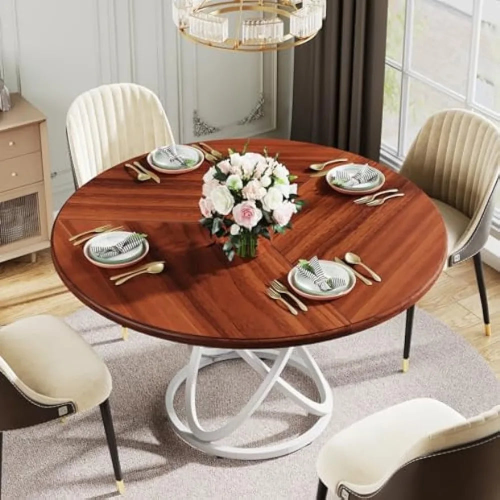 4, 47-Inch Dinner Table Circle Kitchen Table with Metal Base, Wood- Meets ADA Recommendations for accessibility dimensions including wheelchairs