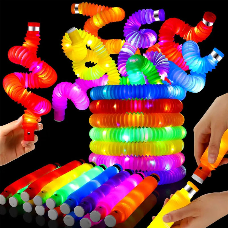 Colorful Plastic Luminous Pop Tube LED Light Fidget Sensory Toys for Adults Child Ati-stress Reliever Special Needs Adhd Autism