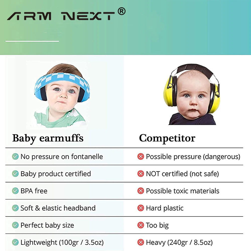 Infant Ear Muffs Noise Cancelling Soft Padded Design Baby Ear Protection Headphones with Elastic Headband