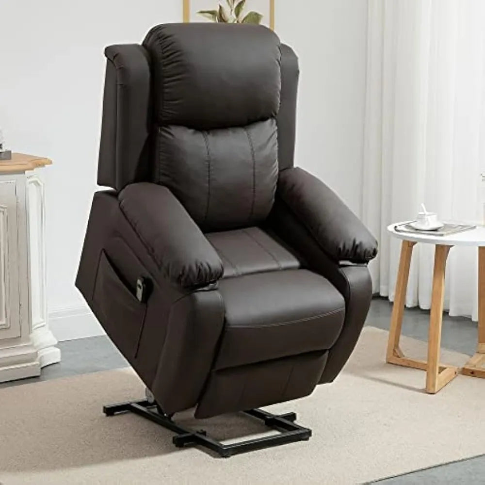 Living Room Power Lift Chair, PU Leather Electric Recliner Sofa Chair for Elderly with Remote Control, 3 Positions, Side Pockets