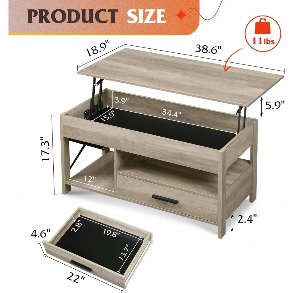 WLIVE Lift Top Coffee Table for Living Room,Coffee Table with Storage,Hidden Compartment and Metal Frame