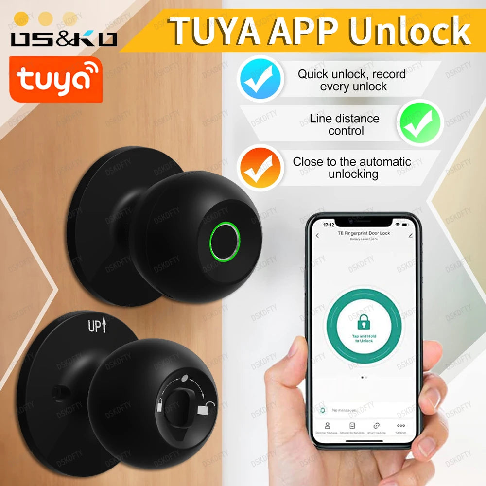 Fingerprint Door Lock For Bedroom Smart Lock Biometric Door Knob Lock with App Control for Bedrooms Cloakroom Apartments Offices