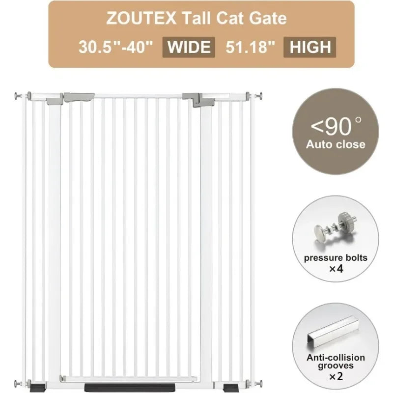 ZOUTEX 51.18" Extra Tall Cat Gate for Doorway, 30.5"-40" Auto Close Pet Gate Include 2.75" and 5.5" Extension Kits