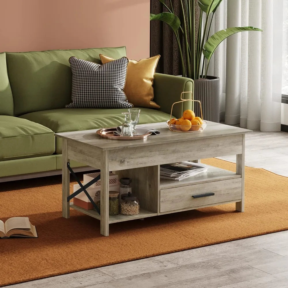 WLIVE Lift Top Coffee Table for Living Room,Coffee Table with Storage,Hidden Compartment and Metal Frame