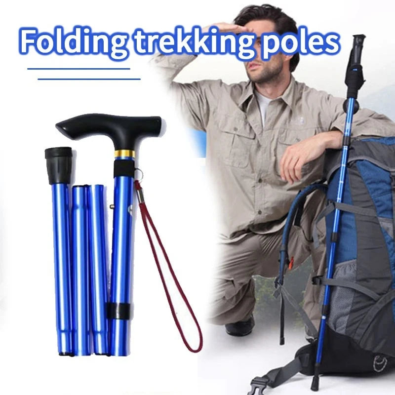 Walking Stick Hiking Trekking Poles Trail Ultralight 4 Section Adjustable Canes Aluminum Alloy Folding Walking Stick