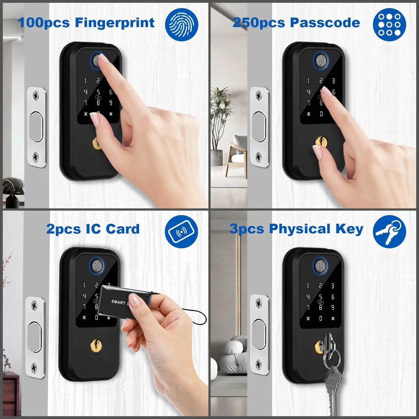 Smart Door Lock with Keypad, Fingerprint Door Lock, Biometric Keyless Entry Door Lock Door Auto Digital Electronic Lock for home