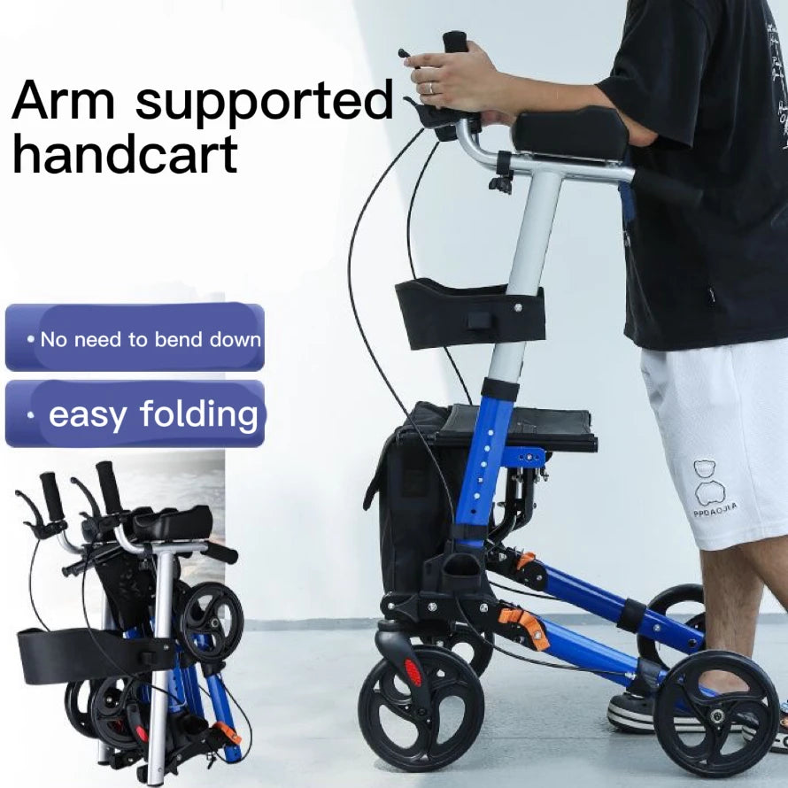 Elderly Disabled Rehabilitation Walking Assist Rollator Walker Folding Pulley Walker Shopping Cart Mobility Aid With Arm Support