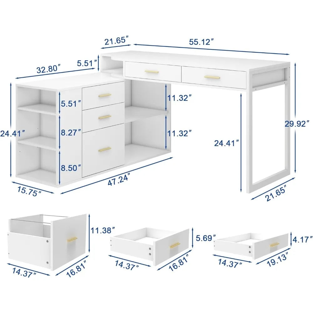 55 Inch L Shaped Desk with Storage Cabinet, Computer Desk for Home Office Use, Office Desk with 5 Drawers- Meets ADA Recommendations for accessibility dimensions including wheelchairs