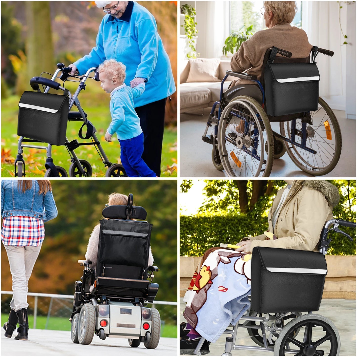 Wheelchair Armrest Side Storage Bag Waterproof Wheelchair Pouch Large Capacity Portable Pocket Suitable For Most Walking Wheels