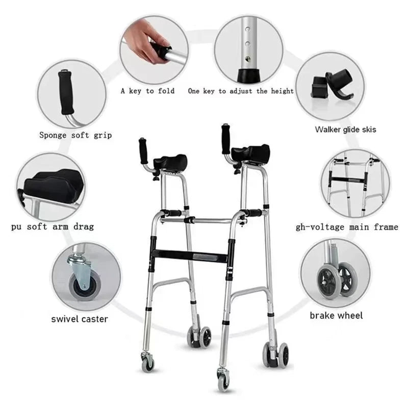 Foldable Double Arm Walking Aid For Elderly Disabled People Walking Rehabilitation Station Frame Fitness Equipment For Disabled