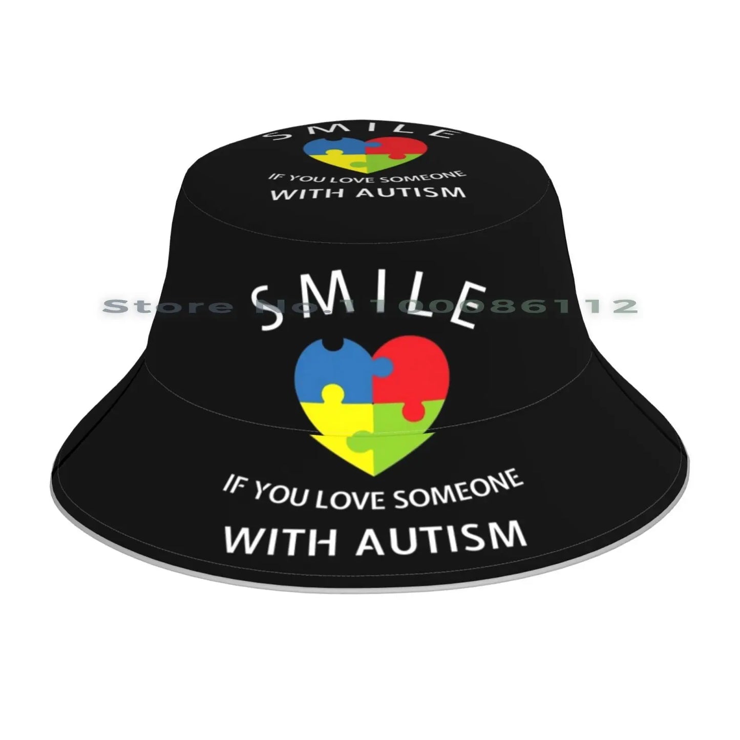 Smile If You Love Someone  with Autism Heart Puzzle Bucket Hat Sun Cap