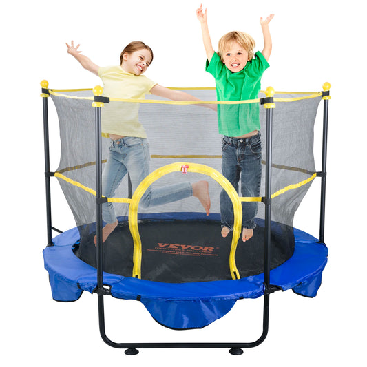 VEVOR 60" 5FT Trampoline for Kids Indoor Outdoor Trampoline with Safety Enclosure Net Basketball Hoop and Ocean Balls for Kids