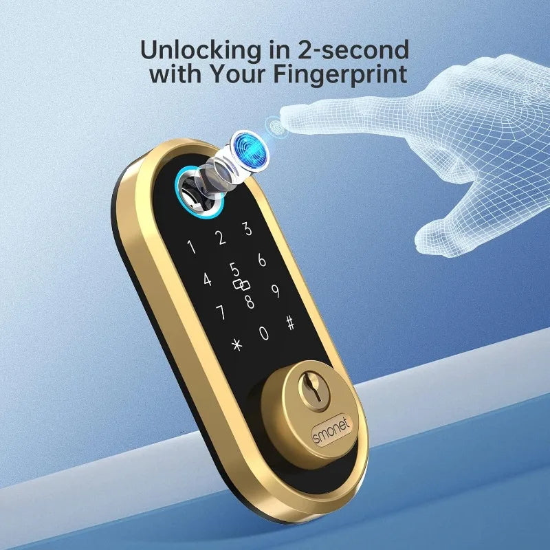 Smart Lock SMONET Bluetooth Keyless Entry Keypad Smart Deadbolt-Fingerprint Electronic Deadbolt Lock