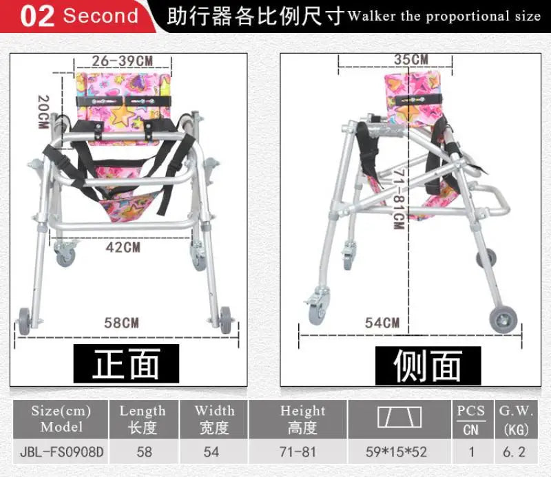 Cerebral Palsy Children Walking Aid Hemiplegic Lower Limb Rehabilitation Training Aluminum Alloy Standing Frame with Wheels