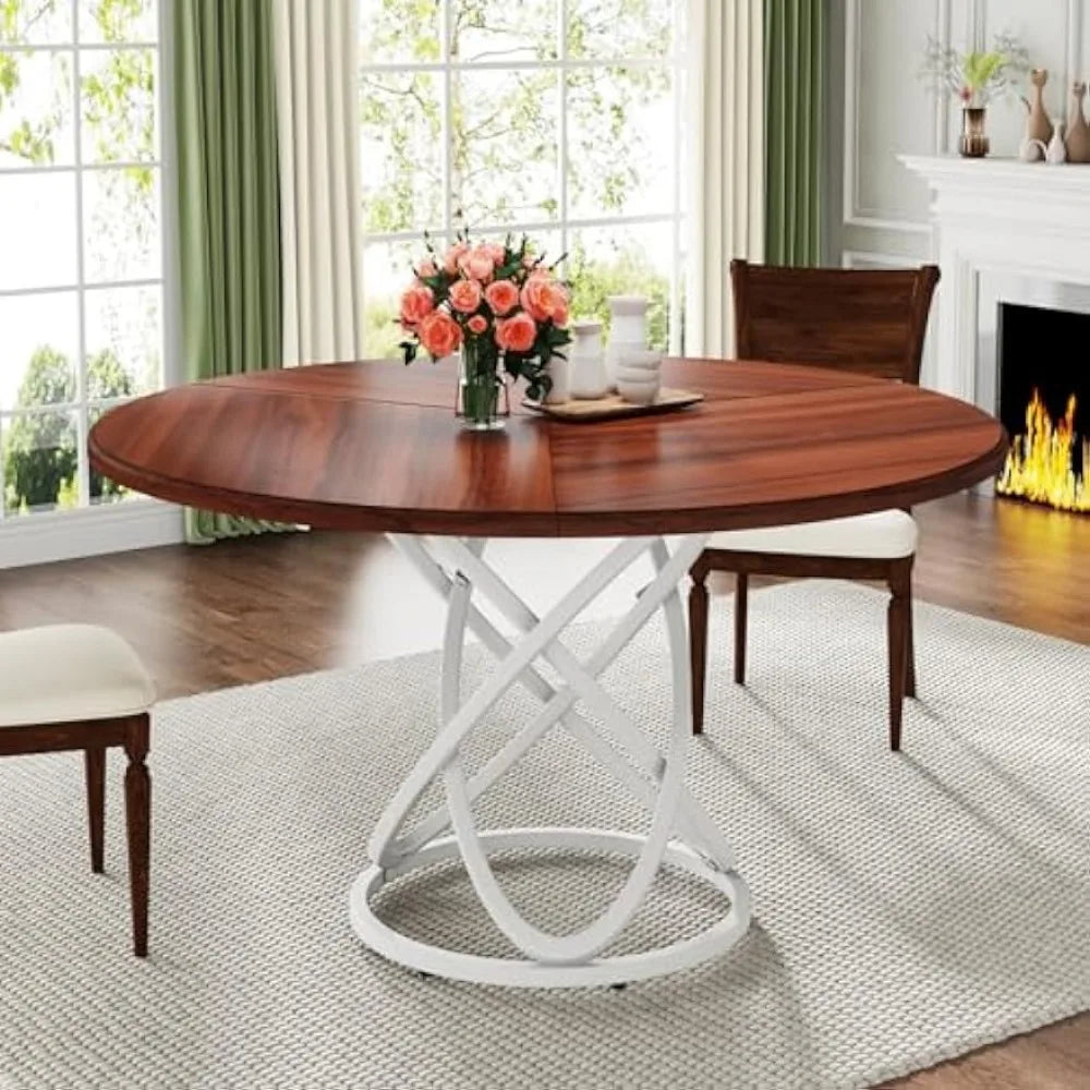 4, 47-Inch Dinner Table Circle Kitchen Table with Metal Base, Wood- Meets ADA Recommendations for accessibility dimensions including wheelchairs