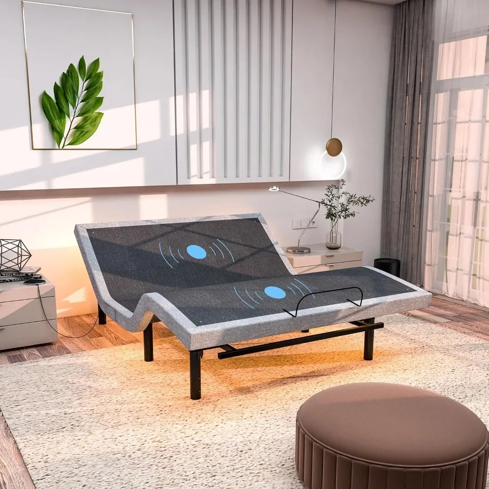 Adjustable Bed Frame Full Size with Wireless Remote, Dual Massage, Under Beds Night Light, Lifting Bed Frame