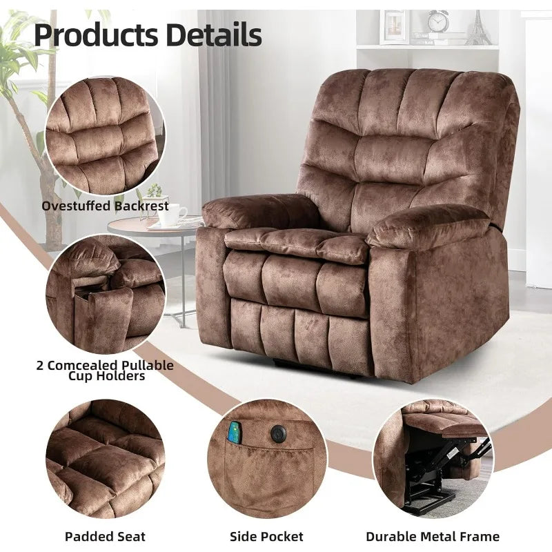 Large Power Lift Chair with Massage and Heat for Elderly Recliner, Brown2