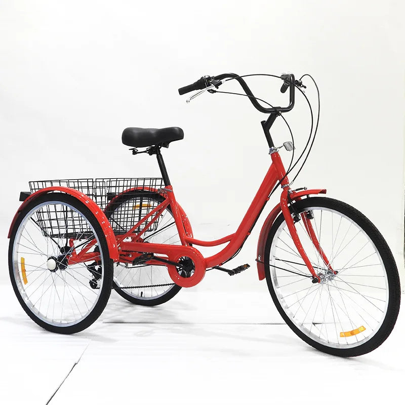 Adult Tricycle Single Three Wheel Bike 26inch Seat Adjustable Trike with Bell Brake System and Basket Cruiser Bicycles