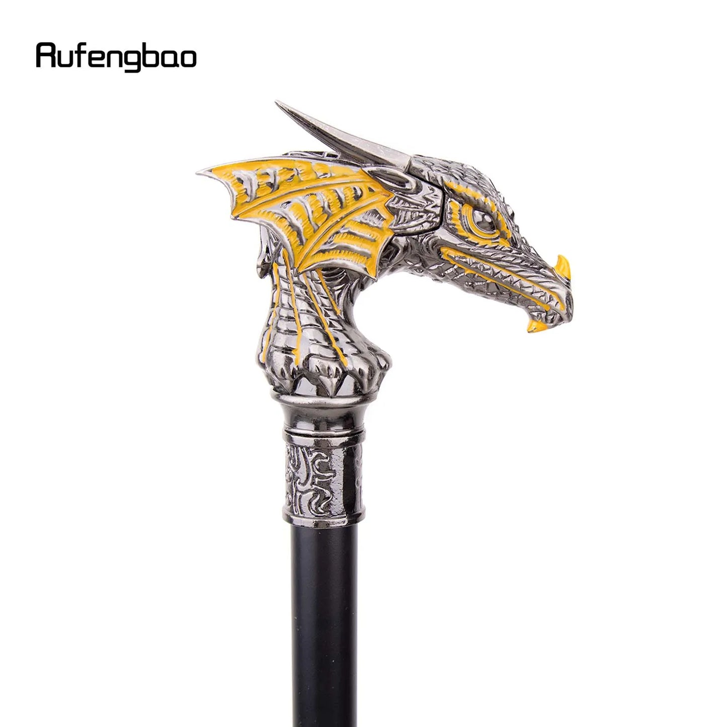 Gold Black Luxury Dragon Head Walking Stick with Hidden Plate Self Defense Fashion Cane Plate Cosplay Crosier Stick 93cm