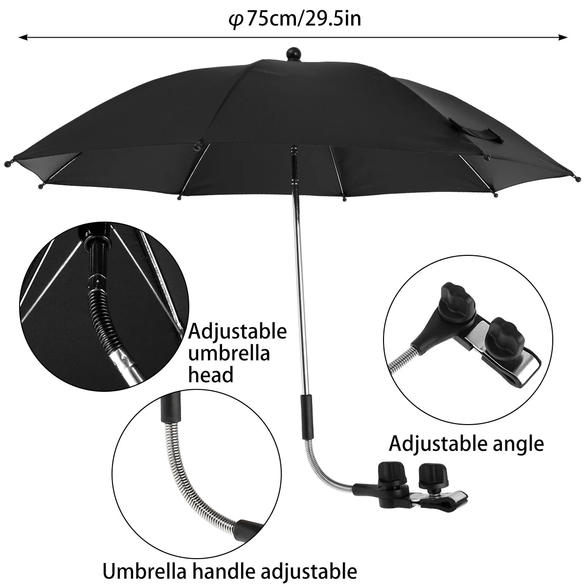 Universal Baby Stroller Umbrella 360° UV Protection Pram Umbrella Adjustable Waterproof Baby Carriages Parasol for Bike Wheelcha