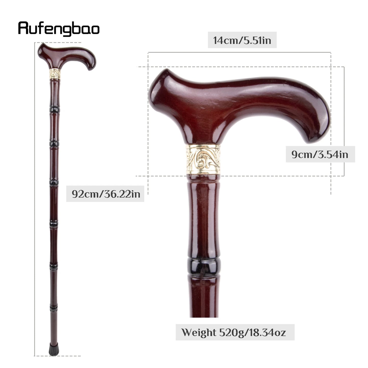 Red Wooden Single Joint Fashion Walking Stick Decorative Cospaly Cane Halloween Mace Crutch  Wand Crosier 92cm