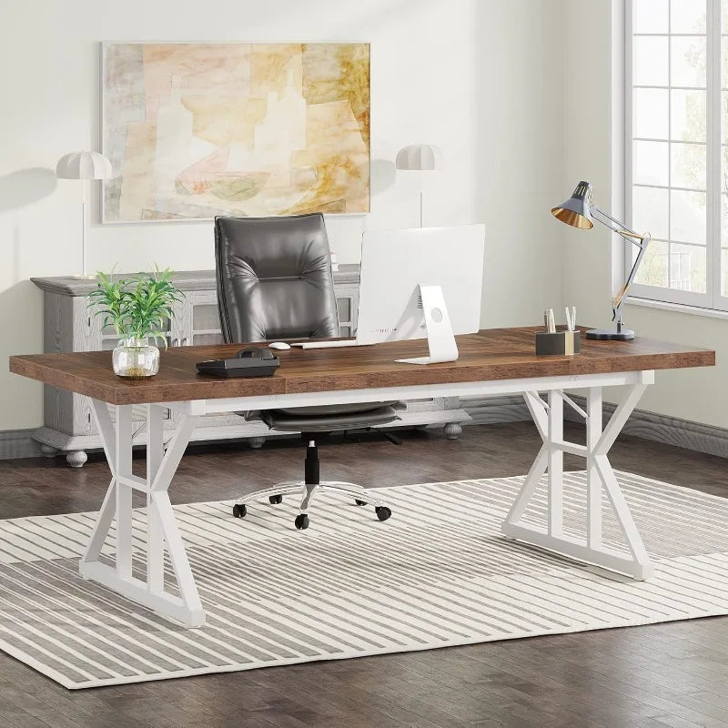 63 Inch Executive Desks, Large Office Computer Desk with Extra Thick Wooden Tabletop and Metal Frame, Simple Writing Table- Meets ADA Recommendations for accessibility dimensions including wheelchairs