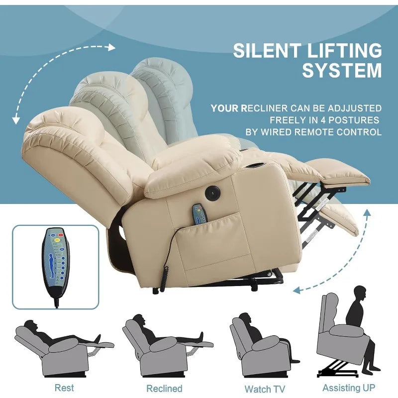 Power Lift Recliner Chair for Elderly Breathable Leather Recliner Chair with Massage and Heat for People Limited Mobility