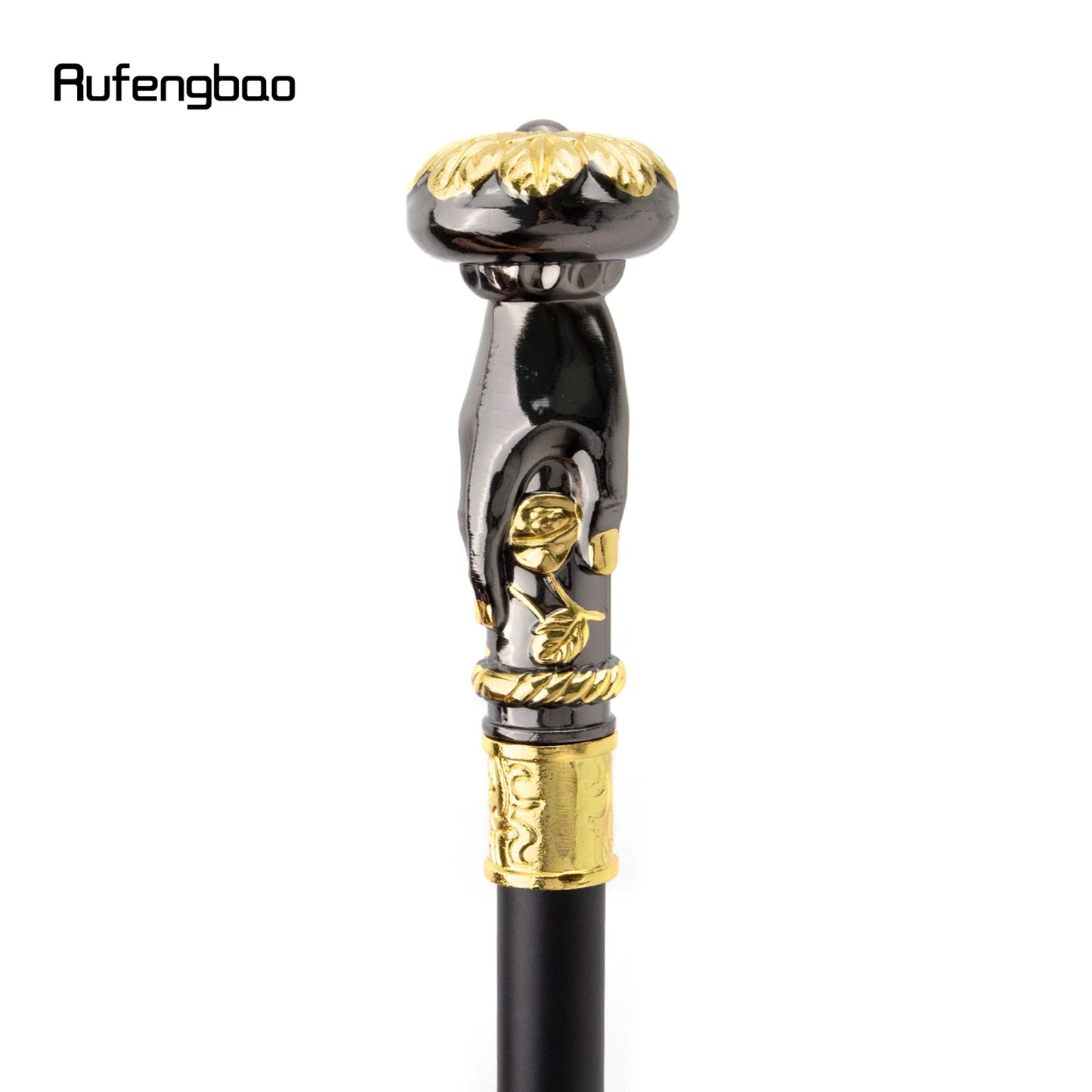 Golden Black Hand Hold Flower Handle Walking Stick with Hidden Plate Self Defense Fashion Cane Plate Cosplay Crosier Stick 93cm