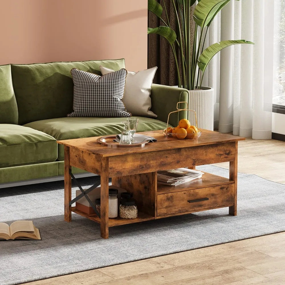 WLIVE Lift Top Coffee Table for Living Room,Coffee Table with Storage,Hidden Compartment and Metal Frame