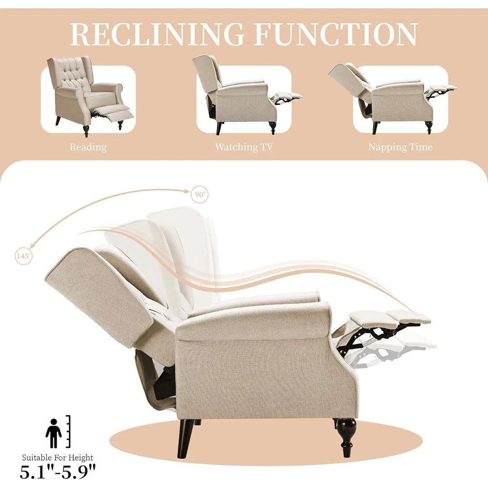 Accent Chair Push Back Recliner With Arms, High Back Upholstered Tufted Accent Lounge Armchair Single Sofa Chair