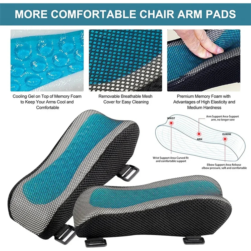 2Pcs Soft Comfortable Memory Gel Armrest Pads Elbow Pillow Resilient Foam Ergonomic Hand Rest for Office Car Game Chair