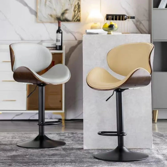 Bar chair Lifting solid wood front desk Bar chair Nordic home swivel chair backrest Modern simple light luxury high stool