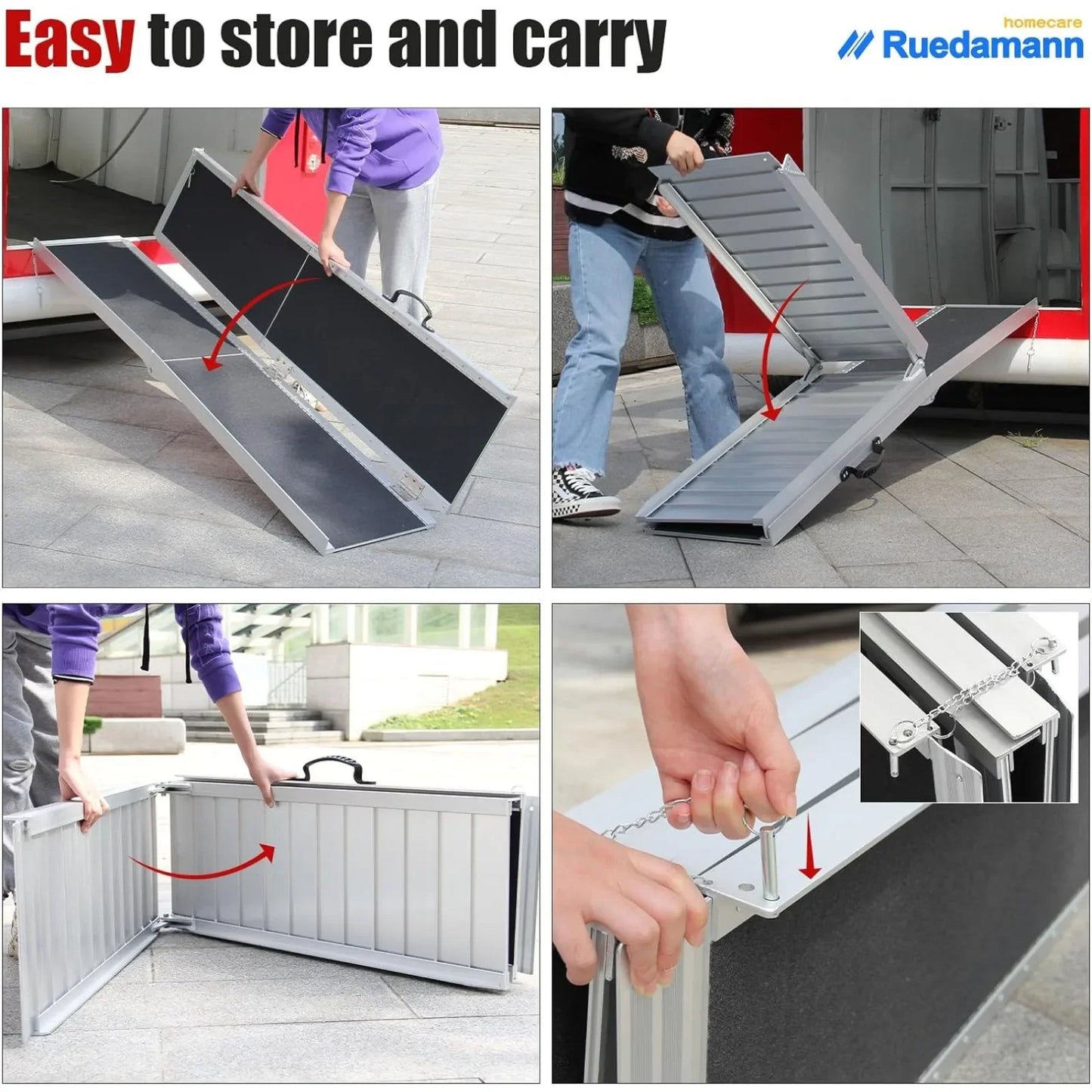 US  6'L × 29" W Wheelchair Ramp, 600Lbs Capacity, Non-Slip Threshold Ramp, Portable Aluminum Folding