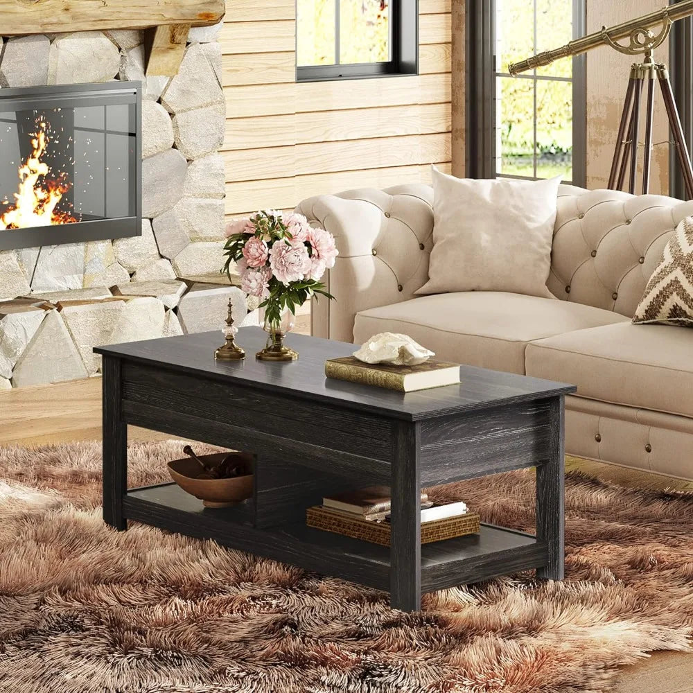 WLIVE Modern Lift Top Coffee Table,Rustic Coffee Table with Storage Shelf and Hidden Compartment,Wood Lift Tabletop for Home Liv