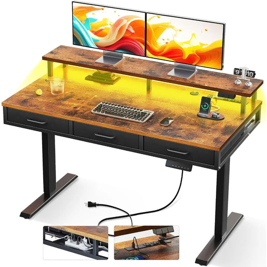 47 Inch Electric Standing Desk with 3 Drawers, Adjustable Desk with LED Lights, Sit Stand Desk Computer Workstation- Meets ADA Recommendations for accessibility dimensions including wheelchairs