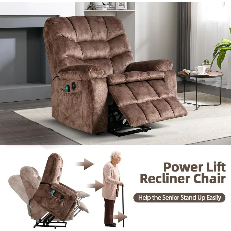 Large Power Lift Chair with Massage and Heat for Elderly Recliner, Brown2