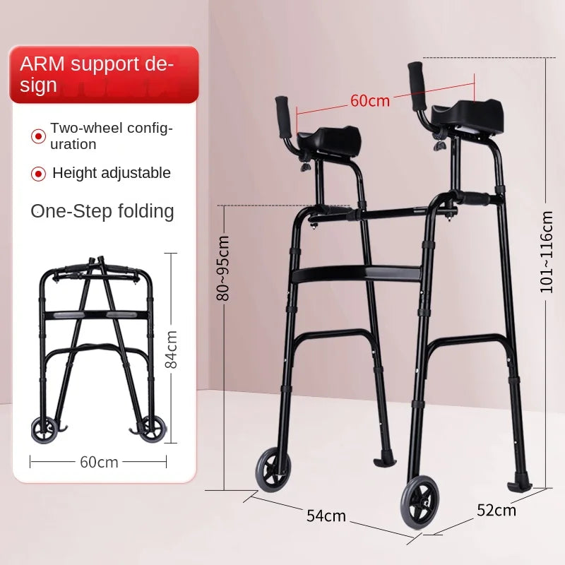 Folding Standard Platform Walker with 5’’ Wheels Removable Padded Armrests 300lbs with Arm Support for Senior Handicap Disabled