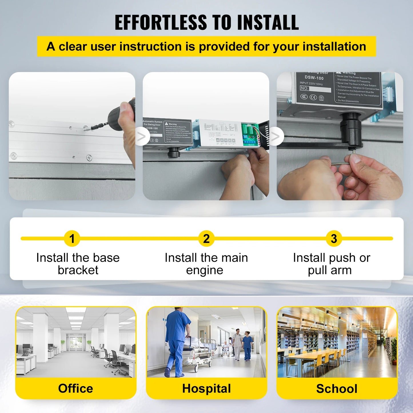 VEVOR Automatic Door Opener 100-240V for Max.220lbs Doors, Swing Door Operator for Disabilities for Home, Office, Hotel School, and Hospital