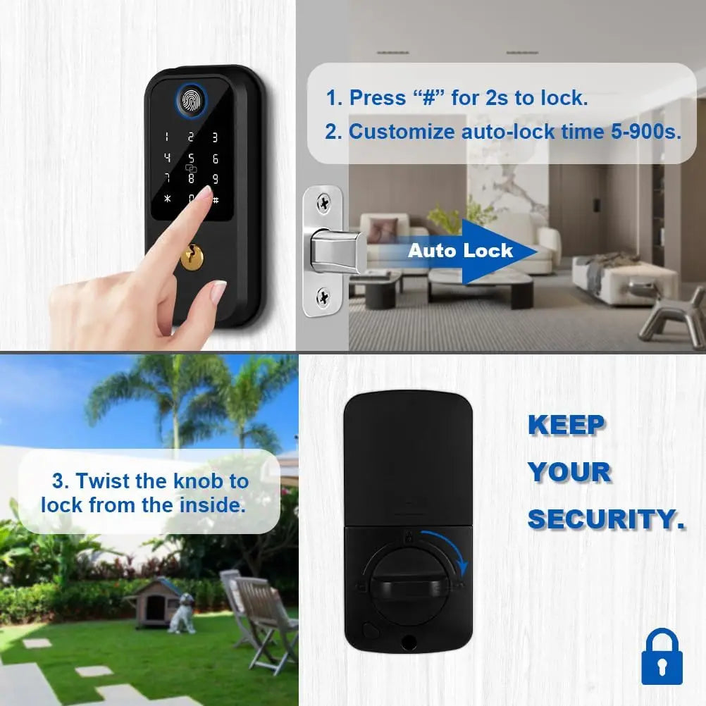 Smart Door Lock with Keypad, Fingerprint Door Lock, Biometric Keyless Entry Door Lock Door Auto Digital Electronic Lock for home