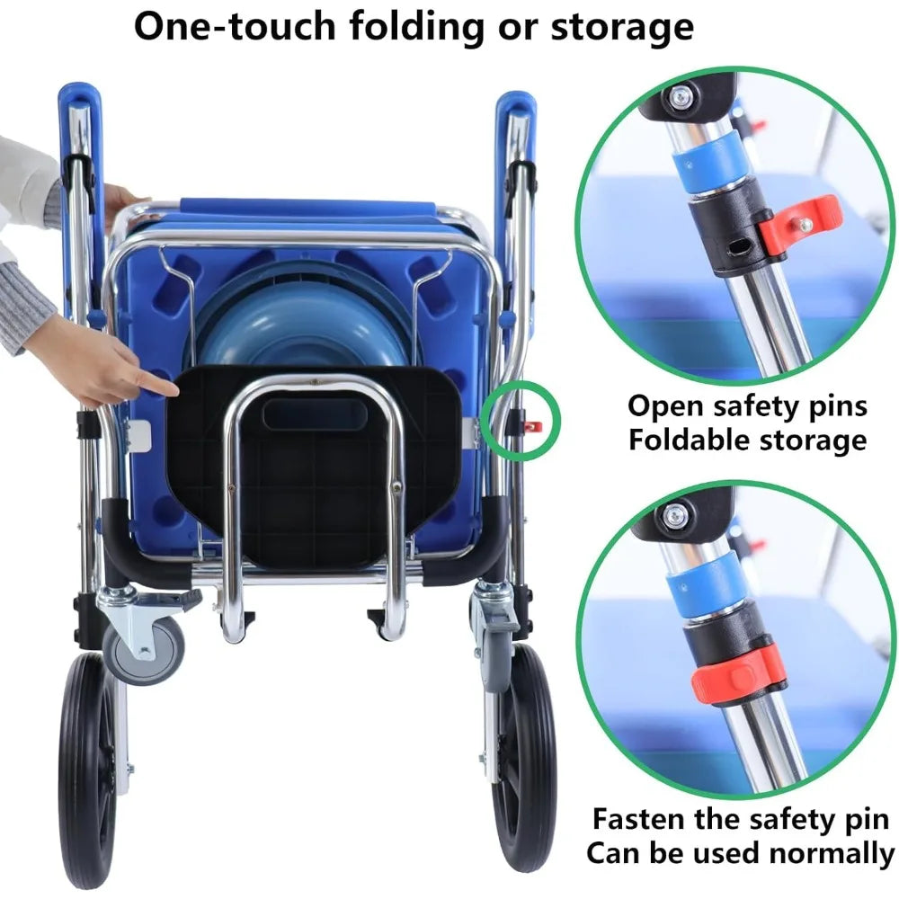 Folding Shower Commode Wheelchair - 300lbs Beside Commode Chair with Padded Seat, Waterproof Rolling Shower Chair with Armrests